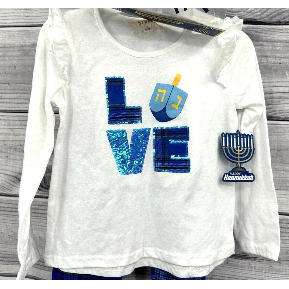 BTWEEN TWO PIECE HANUKKAH OUTFIT WITH HEADBAND Little Girl Size 6 BLUE /‎ WHITE - Picture 3 of 5